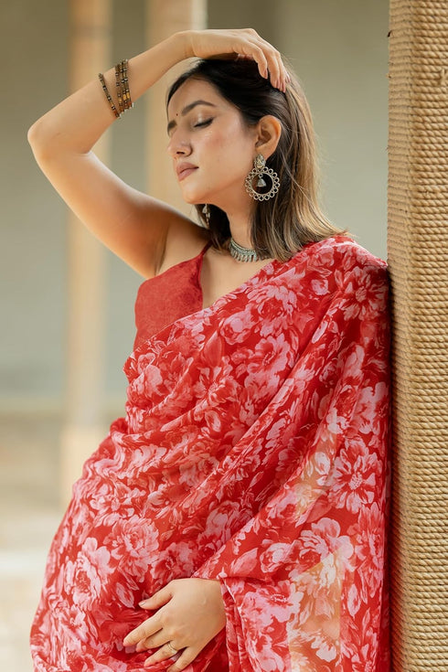 Vasthrlay Fashion Chiffon Georgette Coral Ethnic Wear