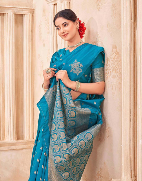 Vasthrlay Kanjivaram Jacquard Unstitched Mustard Saree