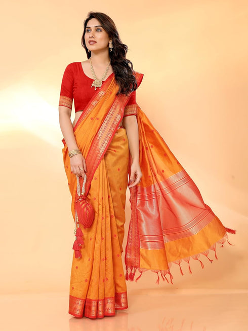 VasthrlayJacquard Boardered Unstitched Mustard Free Ethnic Wear