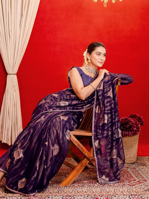 Vasthrlay Georgette Printed Dark Saree