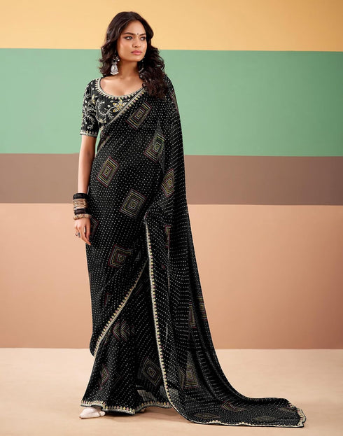 Vasthrlay Georgette Embroidery Unstitched Dark Green Saree