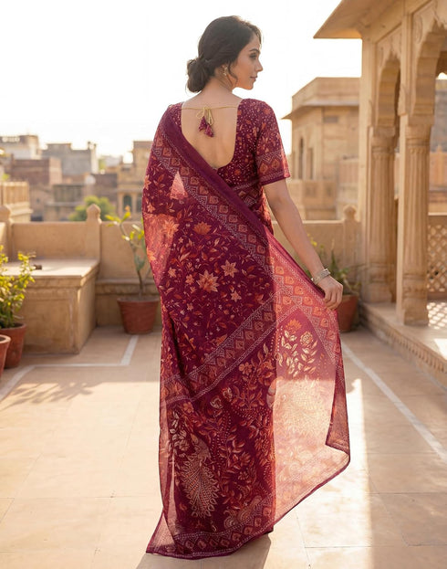 Vasthrlay Womens Printed Unstitched Purple Saree