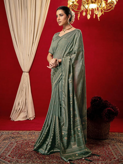 Vasthrlay Vichitra Printed Unstitched Maroon Saree