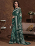 Vasthrlay Shimmer Georgette Dark Green Saree With Unstitched Blouse Piece