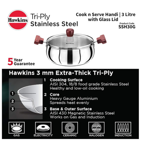 Hawkins 3 Litre Cook n Serve Handi