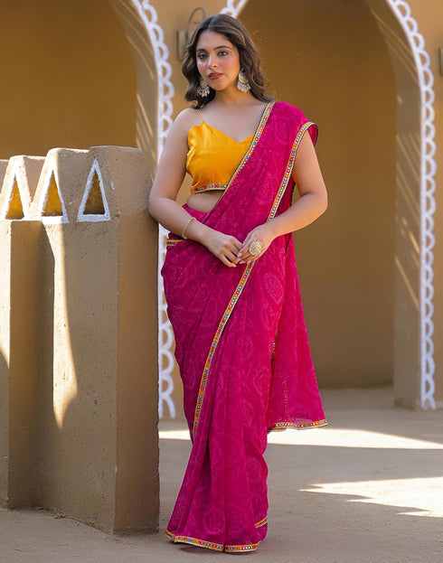 Vasthrlay Georgette Bandhani Unstitched Maroon Saree