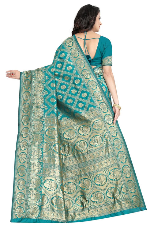 VasthrlayFirozi Green Kanjivaram Saree
