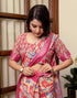 Vasthrlay Womens Printed Dark Pink Saree With Unstitched Blouse Piece