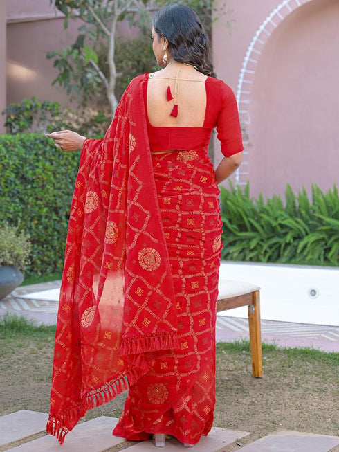 Vasthrlay Chiffon Printed Unstitched Teal Saree