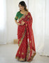Vasthrlay Georgette Embroidery Red Saree With Unstitched Blouse Piece