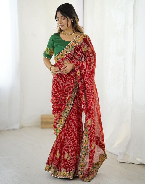 Vasthrlay Georgette Embroidery Red1 Red Saree