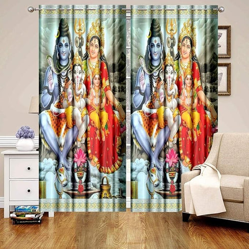 Eyelet Polyester Light Filtering God Printed Long Crush Curtains 7Ft | 2Pcs
