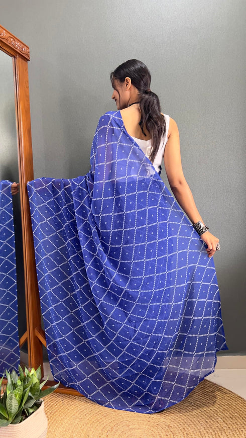 Vasthrlay Royal Blue Georgette Unstitched Saree