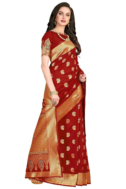 Vasthrlay Banarasi W Maroon Ethnic Wear
