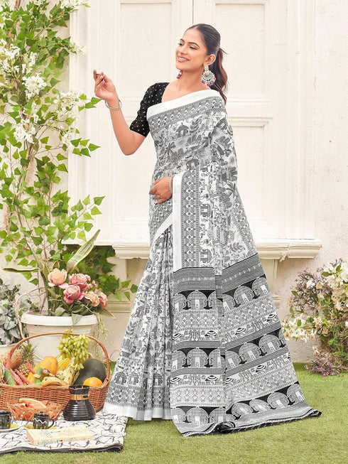 Vasthrlay Womens Printed Unstitched Dusty Pink Saree