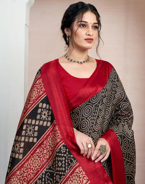 Vasthrlay Bandhani Printed Unstitched Black Saree