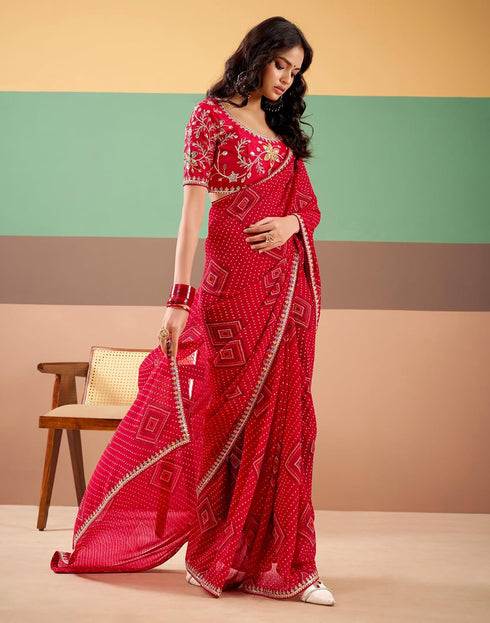 Vasthrlay Georgette Embroidery Unstitched Dark Green Saree