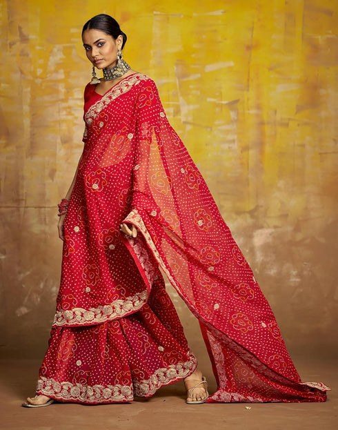 Vasthrlay Georgette Embroidery Unstitched Red Saree