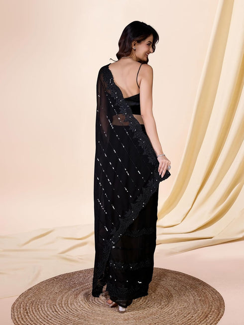 Vasthrlay Georgette Embroidery Worksaree Black Ethnic Wear
