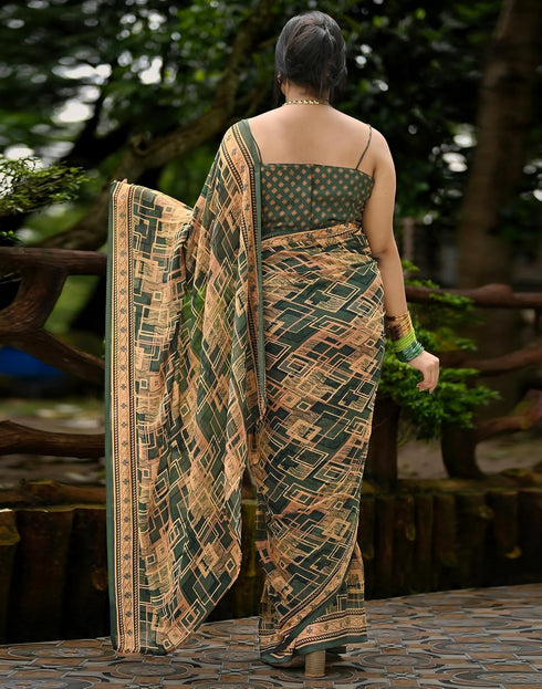 Vasthrlay Georgette Printed Unstitched Yellow Saree