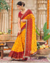 Vasthrlay Georgette Embroidery Yellow And Red Saree With Unstitched Blouse Piece