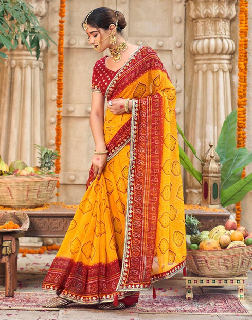 Vasthrlay Georgette Embroidery Unstitched Red Saree