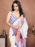Vasthrlay White 2 Floral Printed Design Linen Saree With Solid Unstitched Linen Blouse Piece