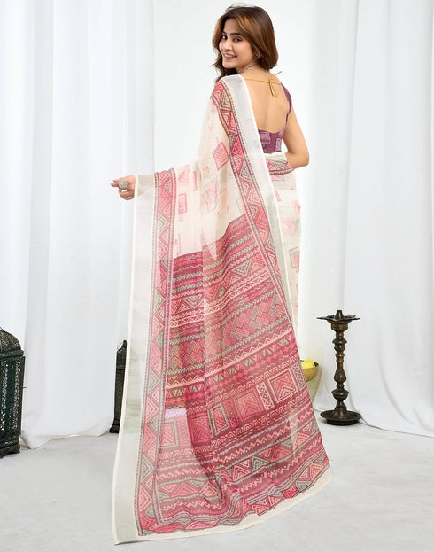 Vasthrlay Unstitched Readymade Traditional Pink Saree