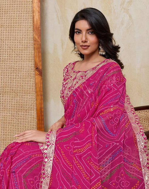 Vasthrlay Georgette Embroidery Unstitched Red Saree