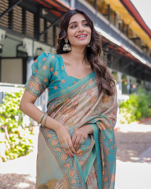 Vasthrlay Handloom Cotton Turquoise Saree