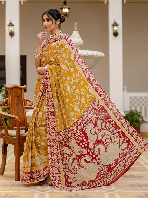 Vasthrlay Womens Printed Unstitched Beige Saree