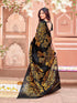 Vasthrlay Womens Printed Black | Golden Saree With Unstitched Blouse Piece