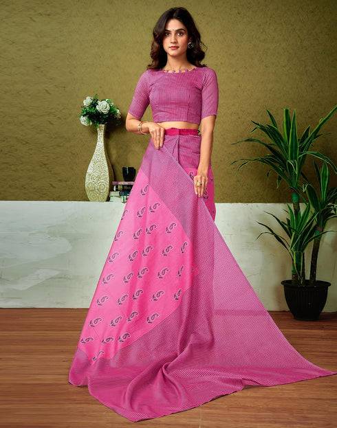 Vasthrlay Chanderi Printed Unstitched Blue Saree