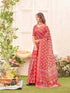 Vasthrlay Womens Printed Red Saree With Unstitched Blouse Piece