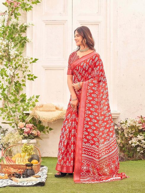 Vasthrlay Womens Printed Unstitched Light Green Saree