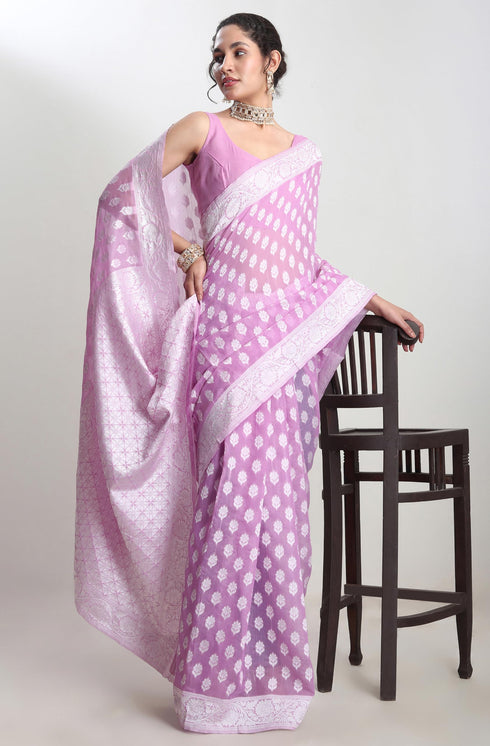 Vasthrlay Lavender Jacquard Floral Saree