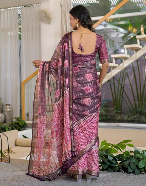 Vasthrlay Womens Printed Unstitched Purple Saree