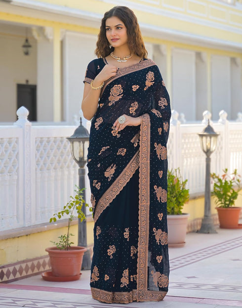 Vasthrlay Georgette Embroidery Unstitched Maroon Saree