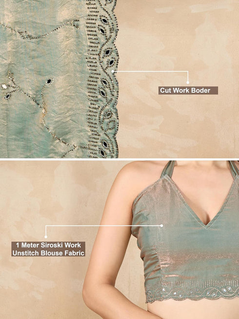 Vasthrlay Siroski Unstitch Steelgreen Ethnic Wear