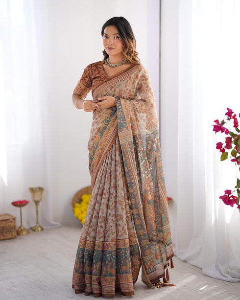 Vasthrlay Grey Green Traditional Multicolor Saree