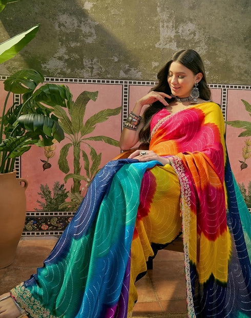 Vasthrlay Scalloped Embroidery Unstitched Lime Green Saree