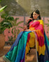 Vasthrlay Scalloped Embroidery Unstitched Lime Green Saree