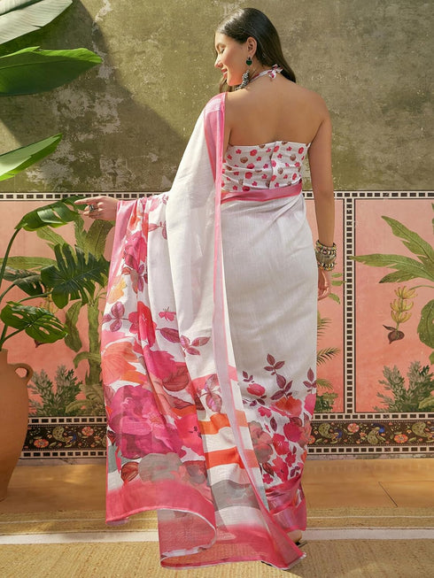 Vasthrlay Printed White1 White Saree