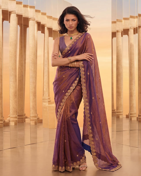 Vasthrlay Purple Organza Festive Saree