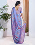 Vasthrlay Georgette Printed Blue Saree With Unstitched Blouse Piece