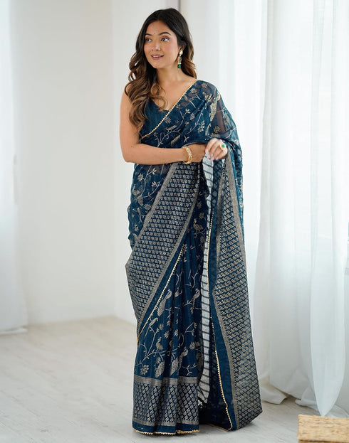 Vasthrlay Georgette Weaving Unstitched Red Saree