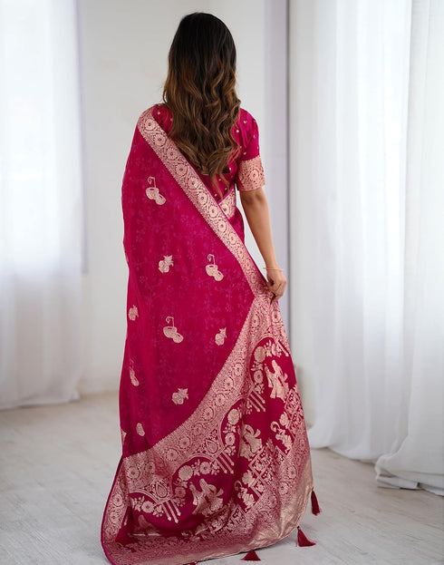 Vasthrlay Banarasi Weaving Pink Saree With Unstitched Blouse Piece