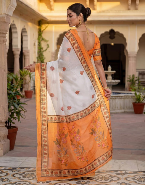 Vasthrlay Womens Printed Unstitched Peach Saree