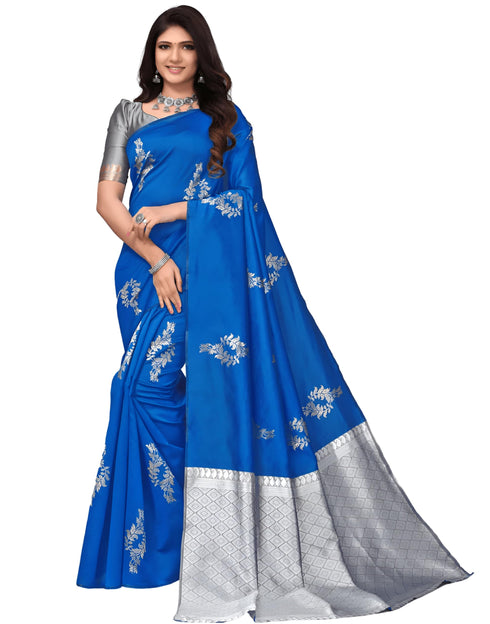 Vasthrlay Silver Banarasi Unstitched Saree