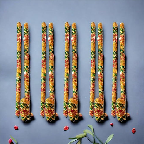 Saudeep India Brocade Lace Decorated Wooden LED Dandiya Sticks